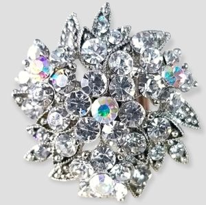 Crystal Cocktail Ring Silver Tone Adjustable